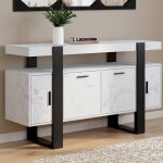 Idmarket buffet 140 cm phoenix 4 portes effet marbre blanc alaska et noir
