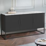 Idmarket buffet bas 113 cm alaska 3 portes noir plateau effet marbre blanc