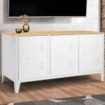 Idmarket buffet bas 113 cm ester 3 portes m�tal blanc plateau bois design industriel