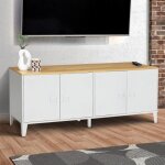 Idmarket buffet bas 140 cm ester 4 portes m�tal blanc plateau bois design industriel