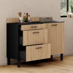 Idmarket buffet bas casserolier de cuisine 120 cm cina plan de travail h. 83 cm 1 porte + 3 tiroirs noir ...