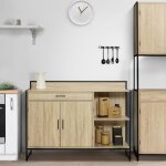 Idmarket buffet bas de cuisine 120 cm detroit plan de travail h. 83 cm 2 portes + tiroir design industriel ...