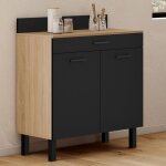 Idmarket buffet bas de cuisine 80 cm cina plan de travail h. 83 cm 2 portes + tiroir fa�on h�tre et noir ...
