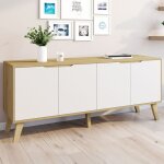Idmarket buffet bas scandinave 140 cm finn 4 portes blanc et bois fa�on h�tre