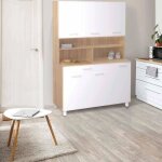 Idmarket buffet de cuisine 120 cm cina 6 portes + tiroir fa�on h�tre et blanc