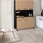 Idmarket buffet de cuisine 120 cm cina 6 portes + tiroir noir et fa�on h�tre