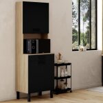 Idmarket buffet de cuisine 60 cm cina 2 portes + tiroir fa�on h�tre et noir