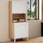 Idmarket buffet de cuisine 80 cm cina 4 portes + tiroir fa�on h�tre et blanc
