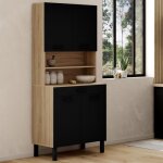Idmarket buffet de cuisine 80 cm cina 4 portes + tiroir fa�on h�tre et noir