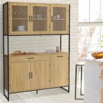 Idmarket buffet de cuisine vitr� 120 cm detroit meuble vaisselier 6 portes design industriel + tiroir ...