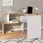 Idmarket bureau dangle rotatif 180� joy �tag�re forme s bois fa�on h�tre et blanc