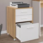 Idmarket caisson de bureau jon support imprimante 3 tiroirs blanc et bois