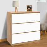 Idmarket commode 3 tiroirs tomi 78 cm fa�on h�tre et blanc