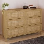 Idmarket commode 6 tiroirs hanae 115 cm effet naturel cannage