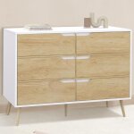 Idmarket commode 6 tiroirs helsinki 115 cm scandinave blanc et effet h�tre