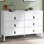 Idmarket commode 6 tiroirs milano 115 cm bois blanc avec poign�e languette noire