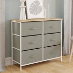 Idmarket commode 6 tiroirs en tissu alta 80 cm gris clair et plateau effet bois design industriel