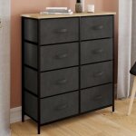 Idmarket commode 8 tiroirs en tissu alta 80 cm gris anthracite et plateau effet bois design industriel ...
