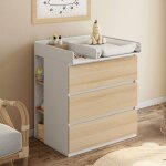 Idmarket commode � langer �volutive ambre fa�on h�tre et blanc 3 tiroirs table � langer et 2 �tag�res ...