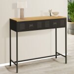 Idmarket console 1 tiroir ester m�tal noir plateau bois design industriel