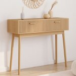 Idmarket console 2 tiroirs juliette lattes tasseau bois coloris ch�ne