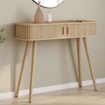 Idmarket console 2 portes coulissantes romie lattes tasseau bois coloris ch�ne