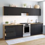 Idmarket cuisine compl�te casserolier 300 cm subtil avec plan de travail 9 �l�ments bois et noir