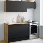Idmarket cuisine compl�te 180 cm subtil avec plan de travail 5 �l�ments bois et noir