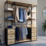 Idmarket dressing double penderie + double colonne l. 140 cm utah avec 6 �tag�res et 6 bacs en tissu ...