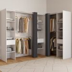 Idmarket dressing extensible dangle marlon 230 x 140 x 180 cm blanc avec penderies + �tag�res + rideaux ...