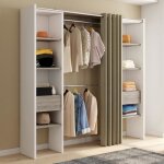 Idmarket dressing extensible double meryl 120 / 180 x 50 x 180 cm blanc avec �tag�res h�tre + double ...