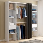 Idmarket dressing extensible double meryl 120 / 180 x 50 x 180 cm blanc avec �tag�res + double penderie ...