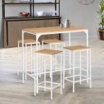 Idmarket ensemble table haute de bar detroit 100 cm et 4 tabourets de bar bois et m�tal blanc design ...