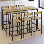 Idmarket ensemble table haute de bar detroit 150 cm et 6 chaises de bar design industriel