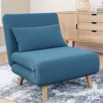 Idmarket fauteuil convertible romeo lit dappoint 1 place 80x190 cm tissu bleu canard