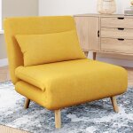 Idmarket fauteuil convertible romeo lit dappoint 1 place 80x190 cm tissu jaune