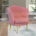 Idmarket fauteuil coquillage adella rose en velours pieds dor�s