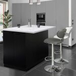 Idmarket ilot central ivo 100 cm bois noir avec plan de travail effet marbre alaska