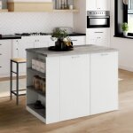 Idmarket ilot central tibo 120 cm bois blanc avec plan de travail fa�on b�ton