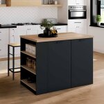 Idmarket ilot central tibo 120 cm bois noir avec plan de travail fa�on h�tre