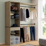 Idmarket kit dressing meline 160 x 40 x 180 cm h�tre avec �tag�res noires + tiroir + double penderie