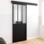 Idmarket kit porte coulissante verri�re 83 cm en m�tal + mdf avec rail et fixations