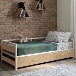 Idmarket lit banquette 90 x 190 cm detroit convertible 180 x 190 cm h�tre et blanc style industriel