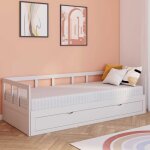 Idmarket lit banquette 90 x 190 cm zoya convertible 180 x 190 cm blanc avec 1 tiroir de rangement