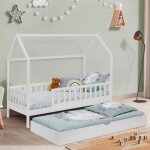 Idmarket lit cabane enfant 80 x 160 cm neree blanc avec 1 tiroir gigogne et de rangement