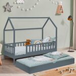Idmarket lit cabane enfant 80 x 160 cm neree gris avec 1 tiroir gigogne et de rangement