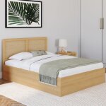 Idmarket lit coffre double edhen avec t�te de lit cannage et sommier 140 x 190 cm coloris bois