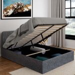 Idmarket lit coffre double norfolk avec t�te de lit et sommier 140 x 190 cm tissu gris anthracite