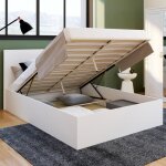 Idmarket lit coffre double seaside avec t�te de lit et sommier 140 x 190 cm blanc