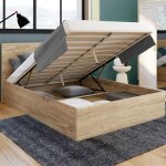 Idmarket lit coffre double seaside avec t�te de lit et sommier 160 x 200 cm fa�on h�tre